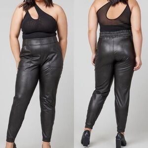 SPANX Leather Like Joggers Black Faux Vegan Size XL